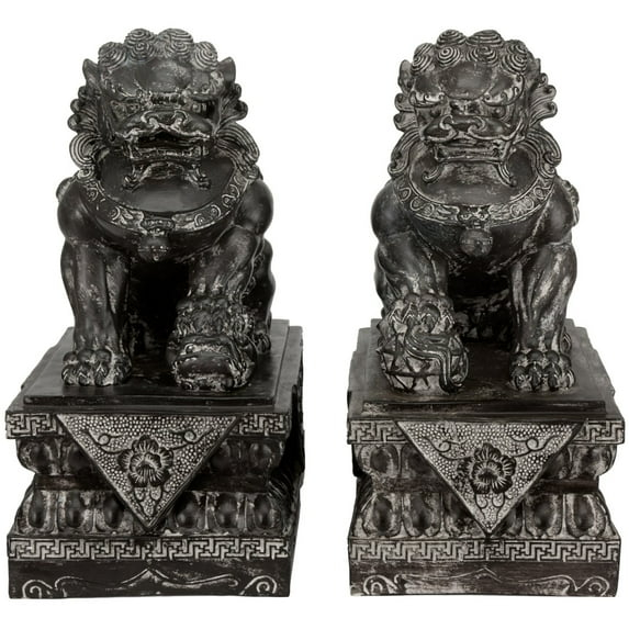 Oriental Furniture 18" Foo Dog Rust Patina Statues, set of 2