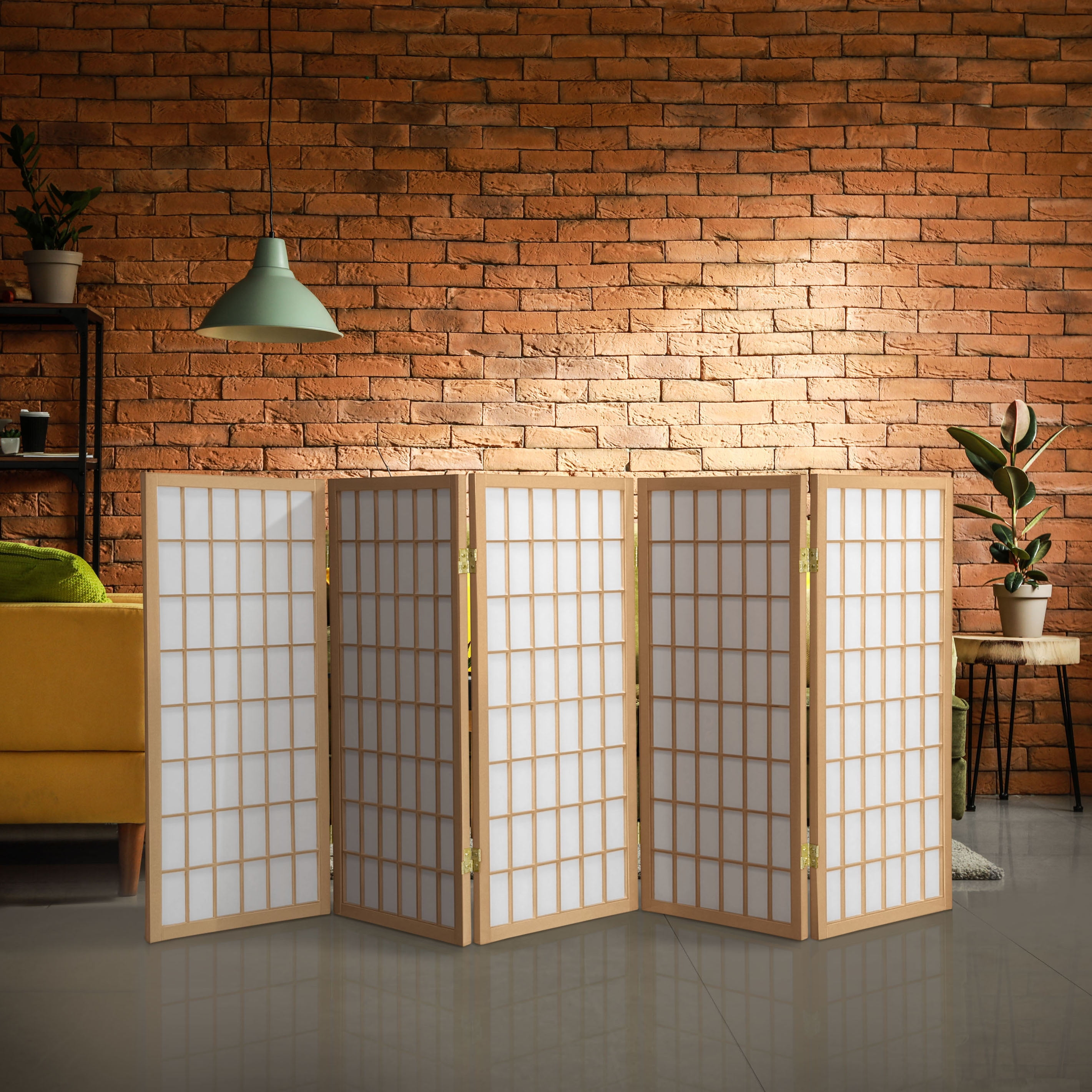 Oriental Furniture 3 Ft Tall Window Pane Shoji Screen, Natural, 5 panel