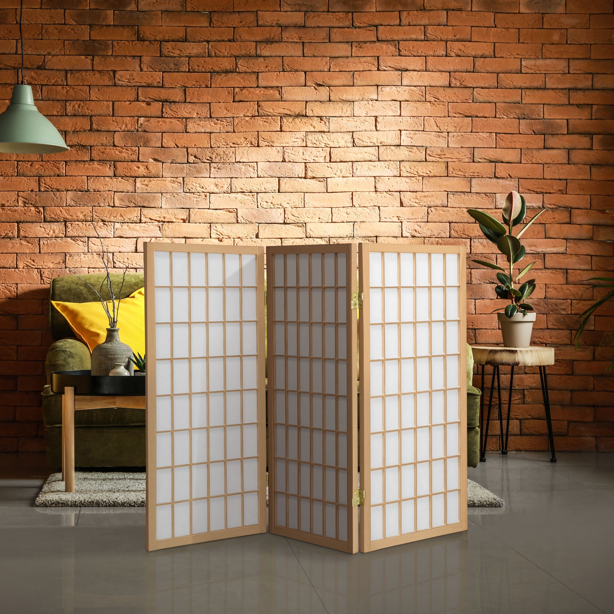 3' Tall Window Pane Shoji Screen - Natural (3 Panels) - Oriental Furniture