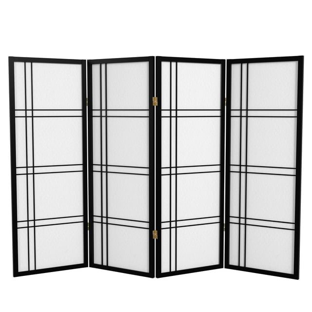 Oriental Furniture 4 ft. Tall Double Cross Shoji Screen, black, 4 panel