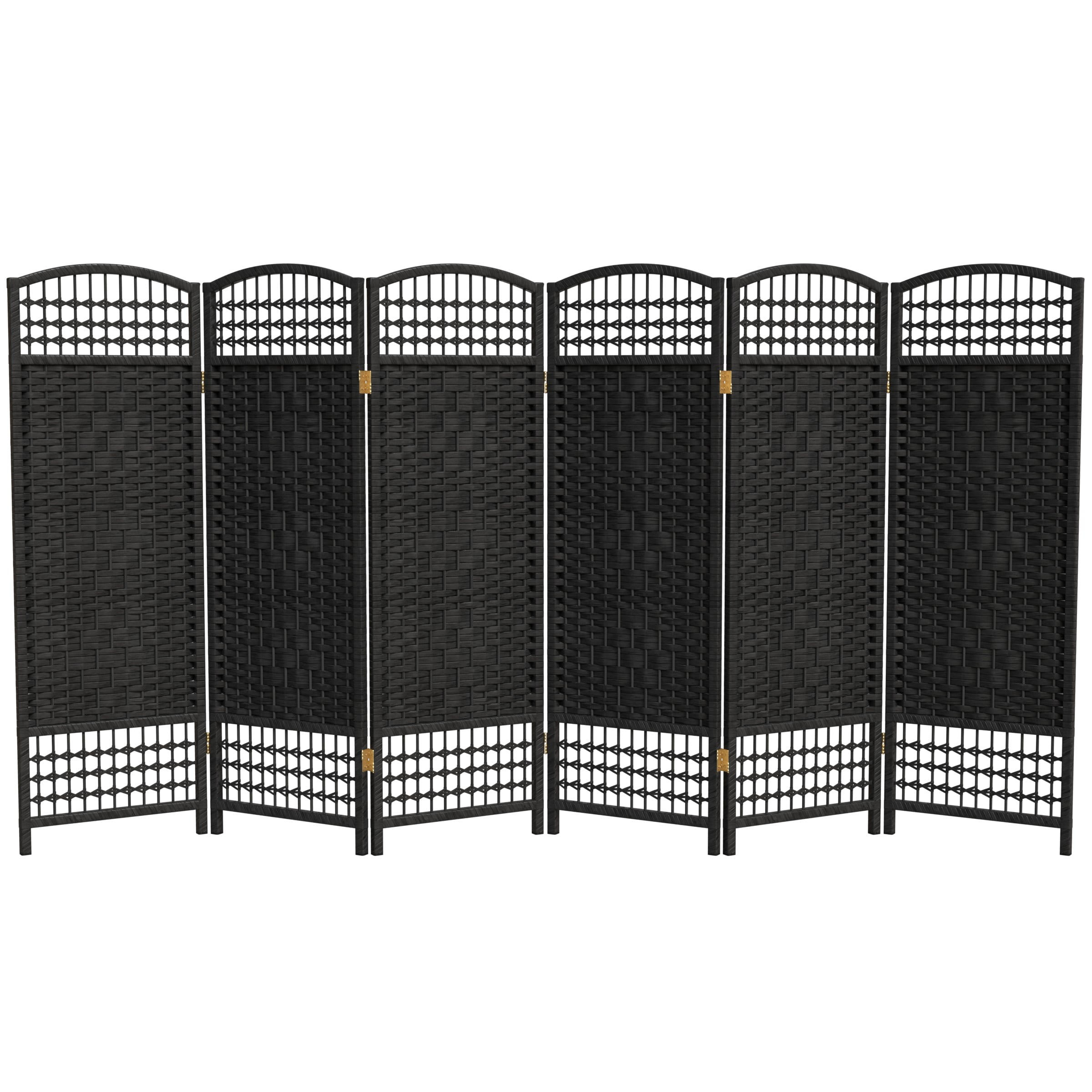 Oriental Furniture 4 ft. Tall Fiber Weave Room Divider - Black - 6 Panel