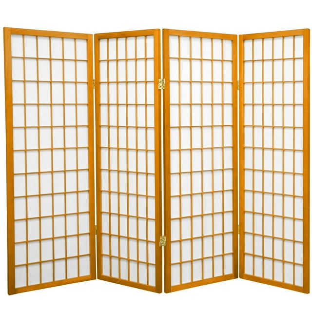 Red Lantern 4 ft. Short Window Pane Shoji Screen - Honey - 4 Panels