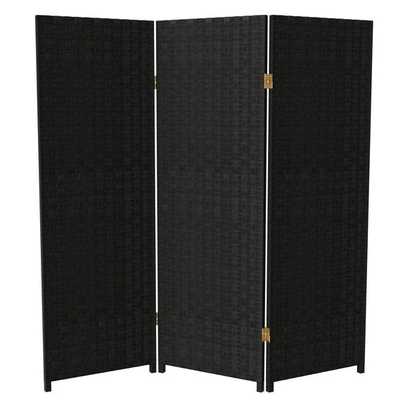 4 ft. Tall Woven Fiber Room Divider - Black (3 Panels) - Oriental Furniture: Rattan-Style, Privacy Screen