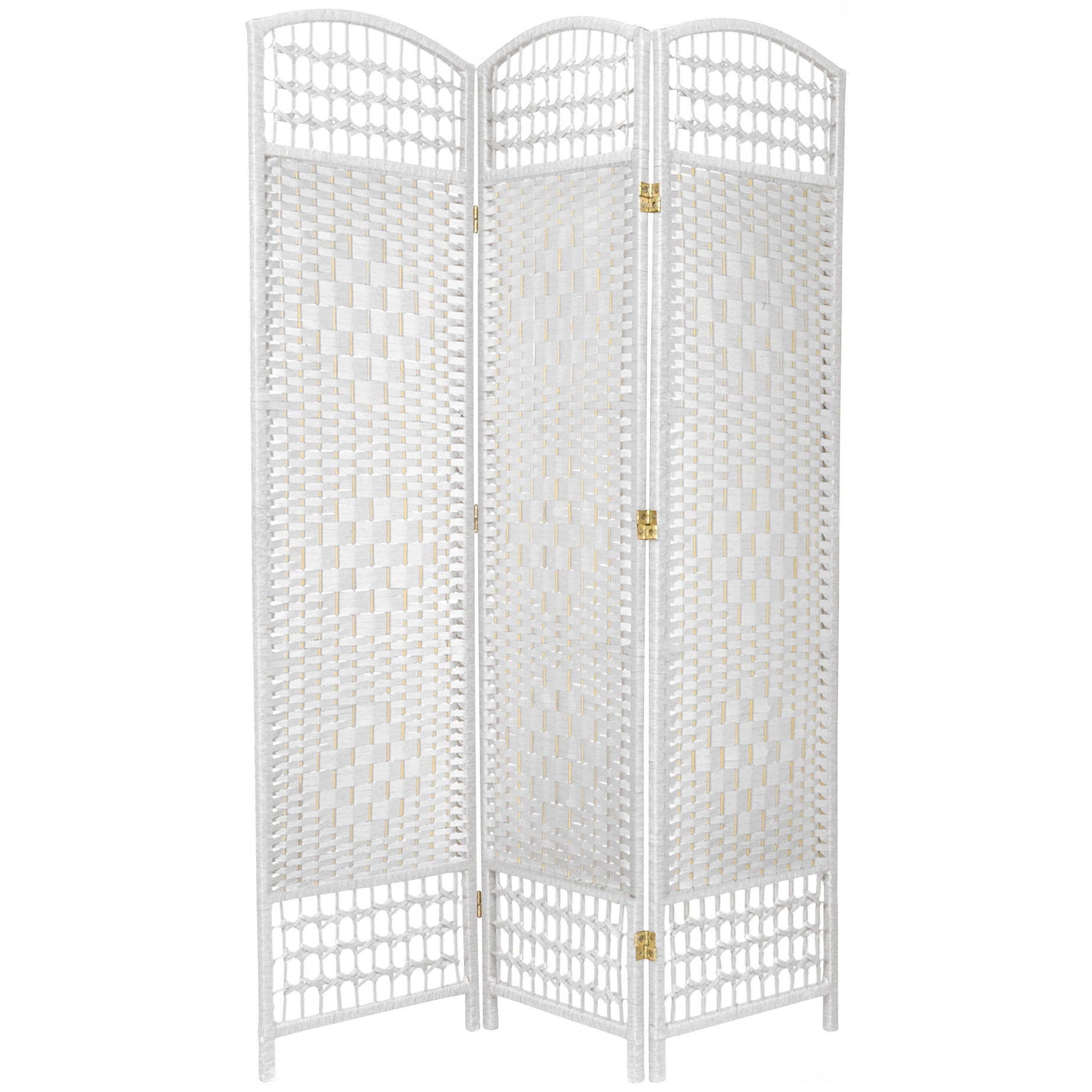 5 1/2 ft. Tall Fiber Weave Room Divider - White (3 Panels): Hardwood, Metal Hinges, Indoor Use, No Assembly Required