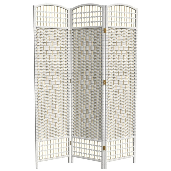 5 1/2 ft. Tall Fiber Weave Room Divider - White (3 Panels): Hardwood, Metal Hinges, Indoor Use, No Assembly Required