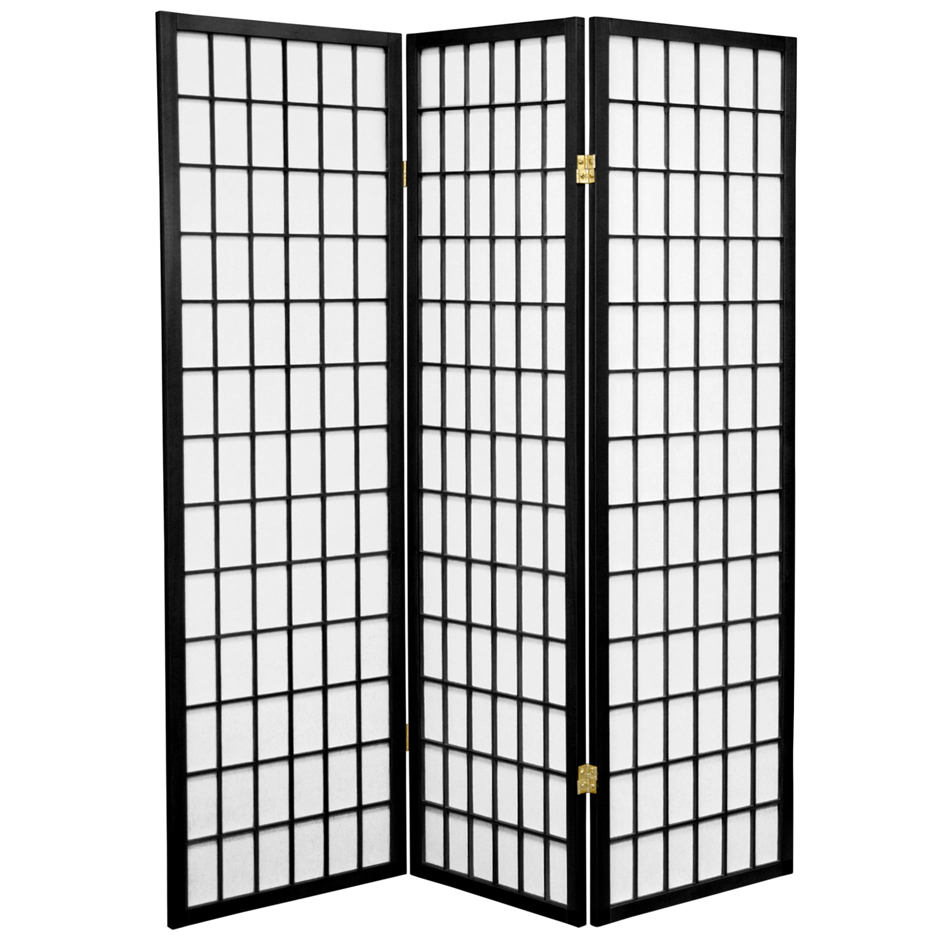 Oriental Furniture 5 ft. Tall Window Pane Shoji Screen - Black - 3 Panel
