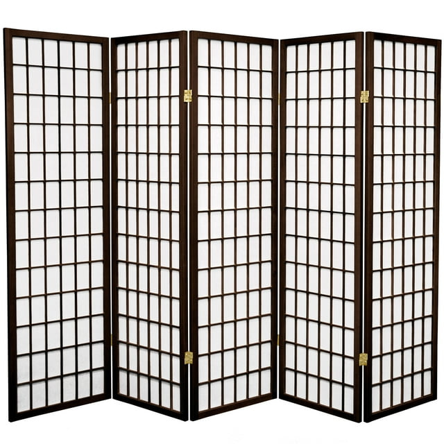 Oriental Furniture 5 ft. Tall Window Pane Shoji Screen - Walnut - 5 Panel