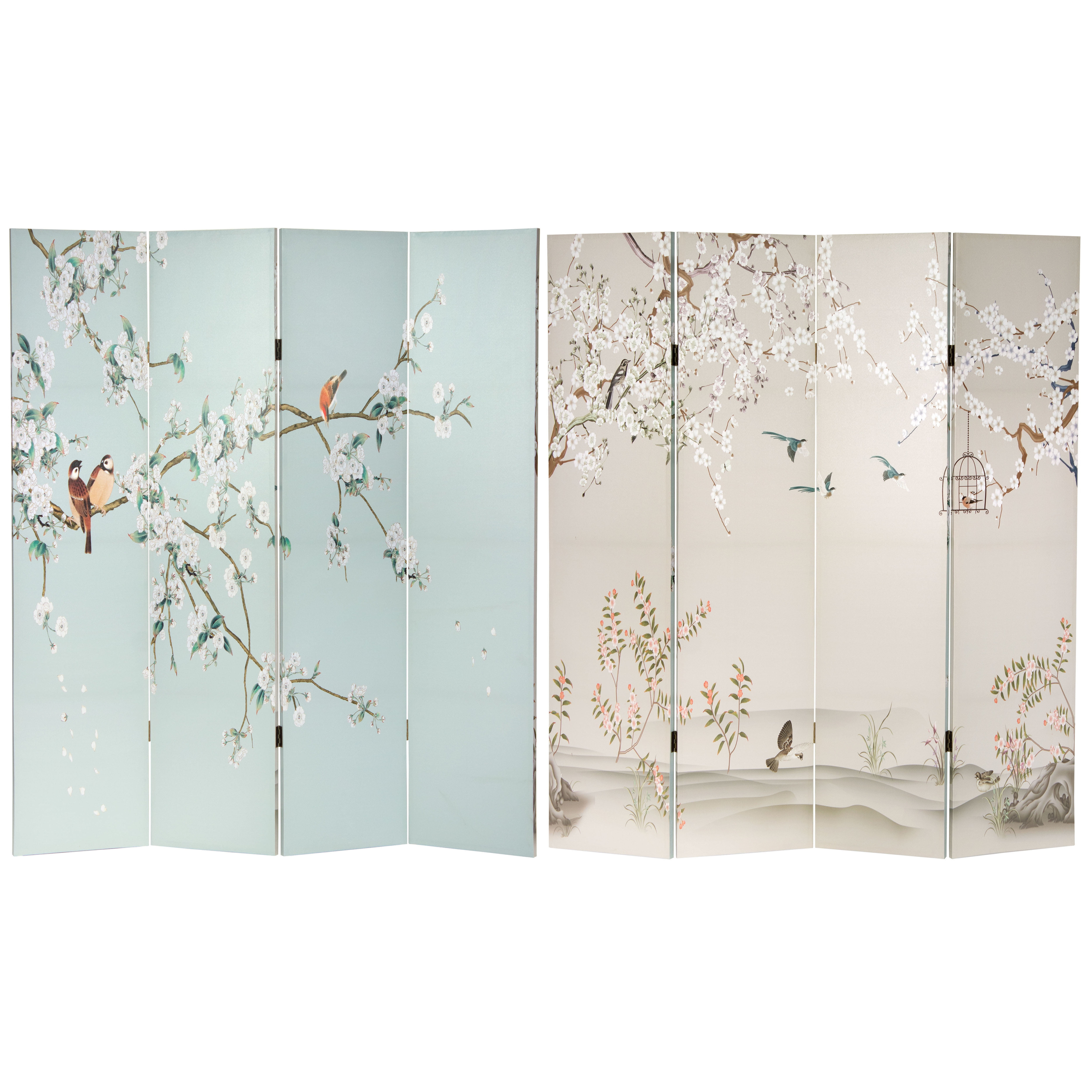 Oriental Furniture 6 Feet Tall Double Sided Birds and Plum Blossoms Canvas Room Divider
