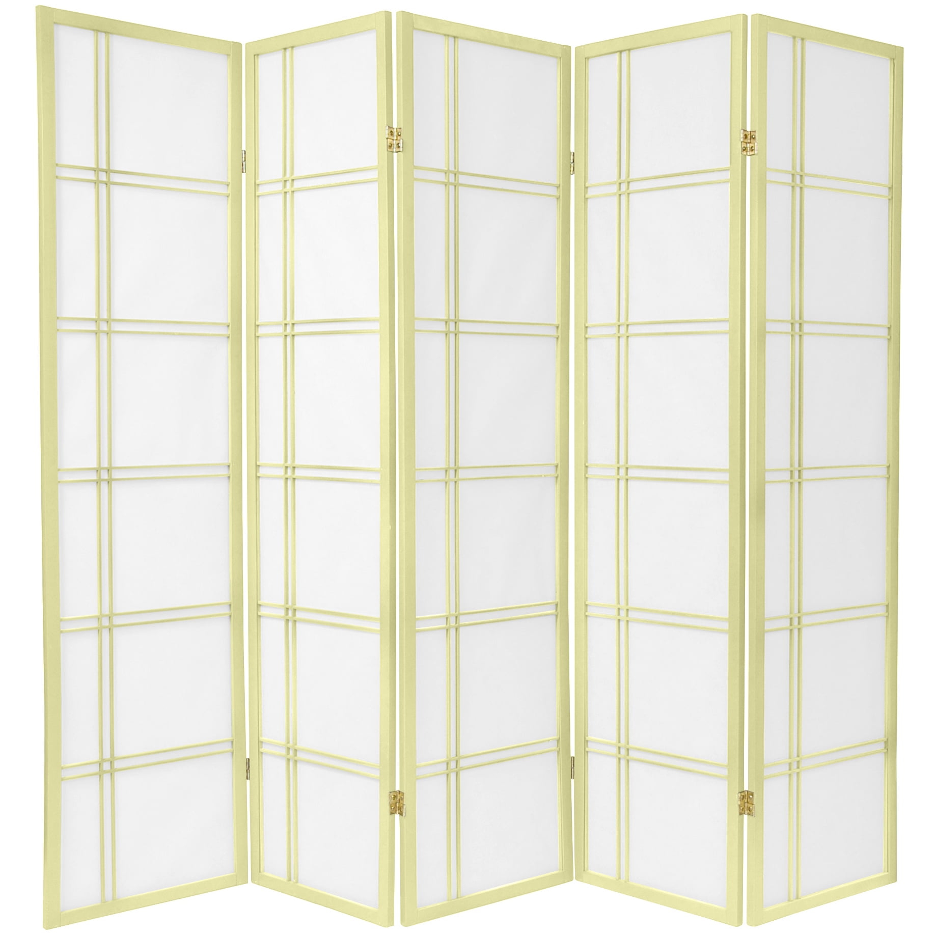 Oriental Furniture 6 Ft Tall Double Cross Shoji Screen Special Edition, 5 panel, ivory color