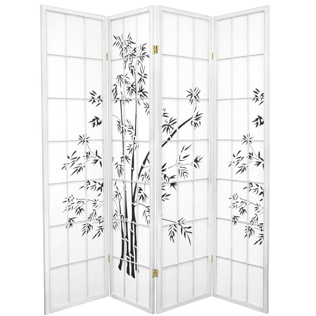 Oriental Furniture 6 Ft Tall Lucky Bamboo Room Divider, white, 4 panel