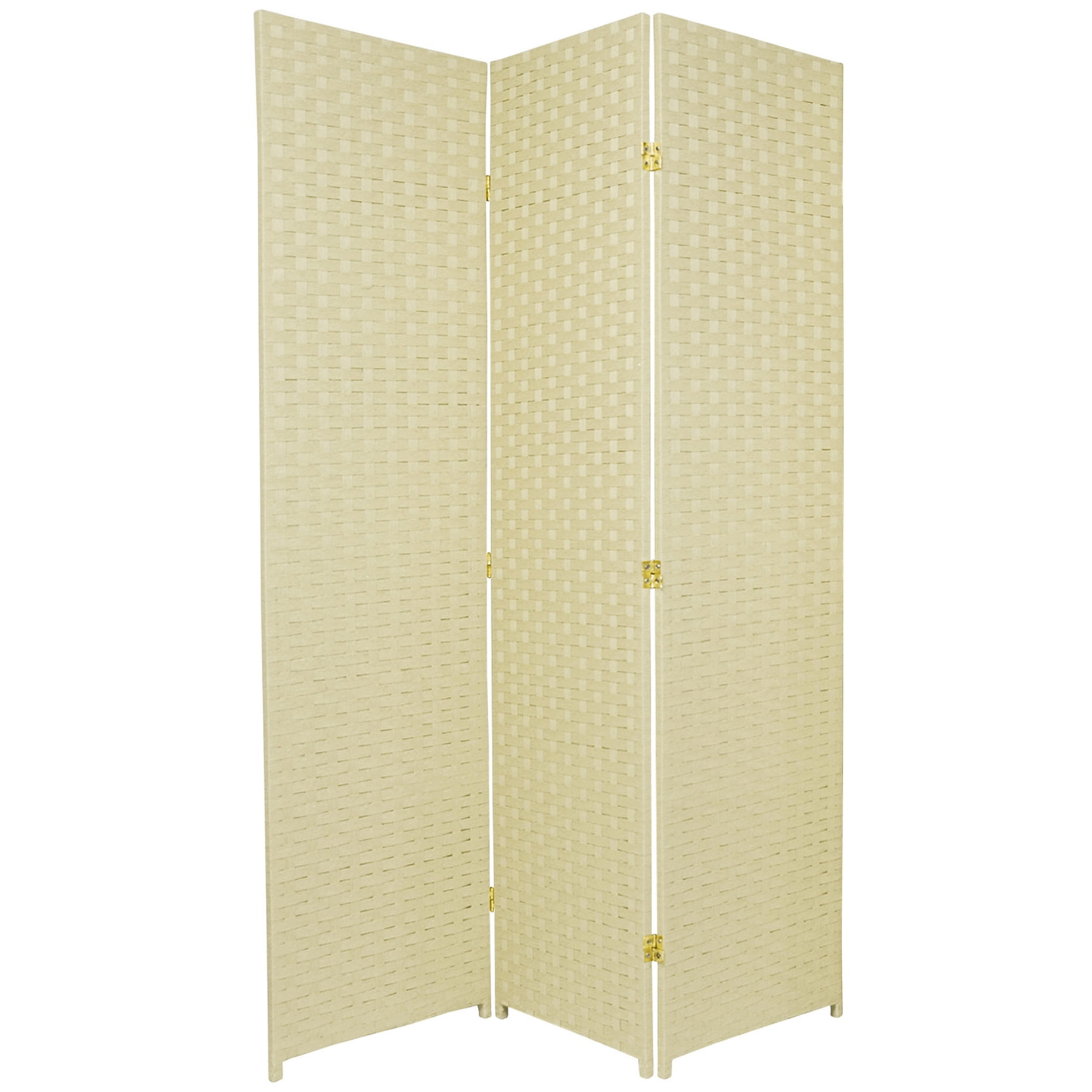 Oriental Furniture 6 Ft Tall Woven Fiber Room Divider, natural fiber, cream color, 3 panel