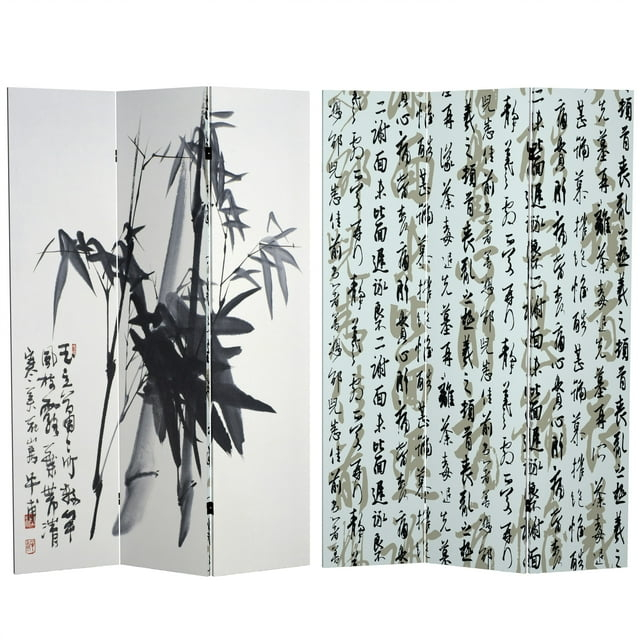 Oriental Furniture 6 ft. Tall Bamboo Calligraphy Canvas Room Divider - 3 Panel