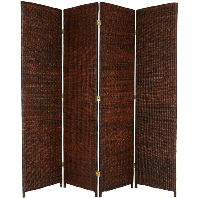 Oriental Furniture 6 ft. Tall Rush Grass Woven Room Divider - 4 Panel - Brown