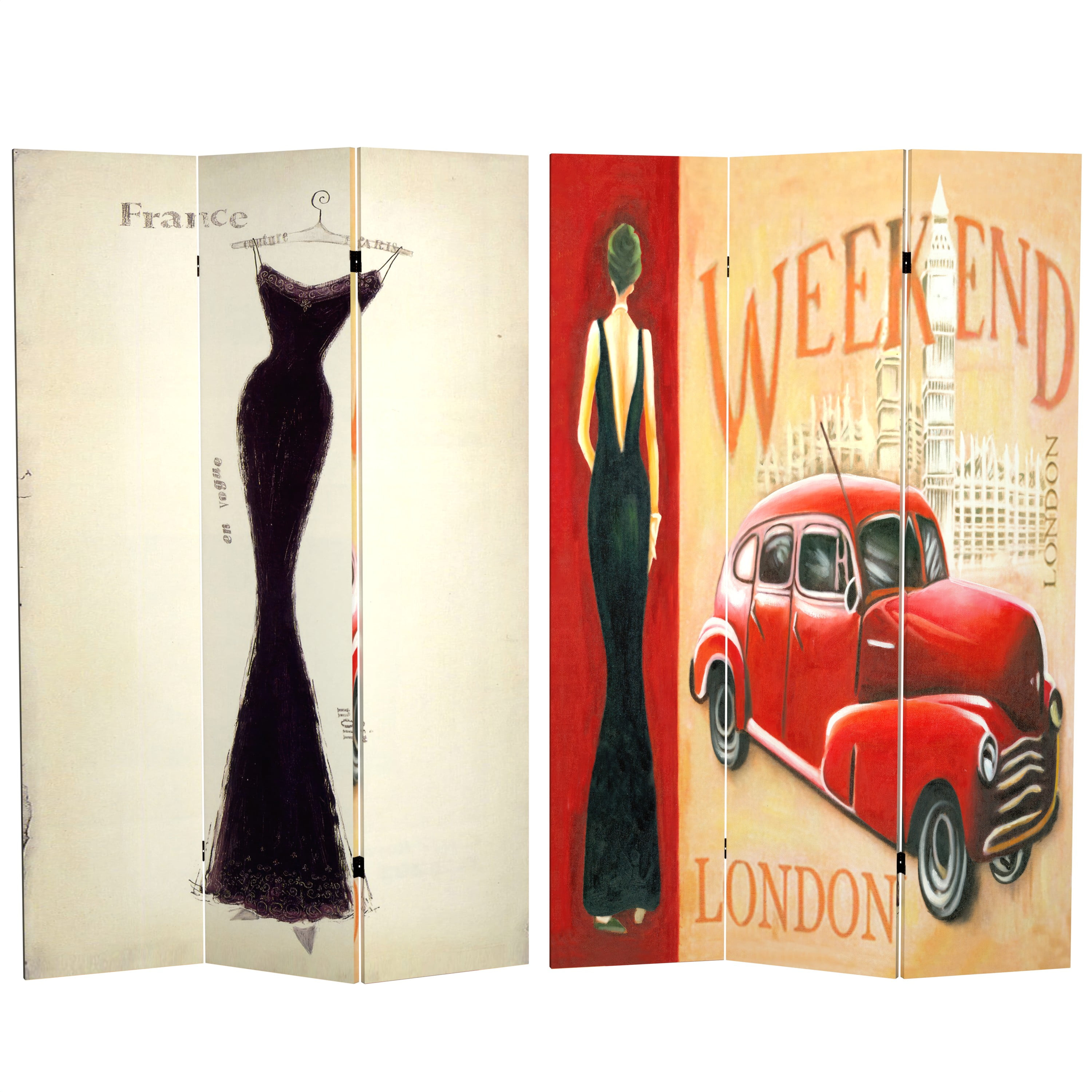 Oriental Furniture 6 ft. Tall Vintage Weekend Room Divider - London - 3 Panel