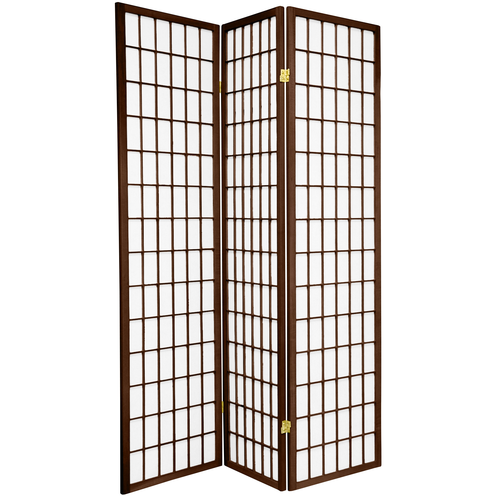 Oriental Furniture 6 ft. Tall Window Pane Shoji Screen - Walnut - 3 Panel