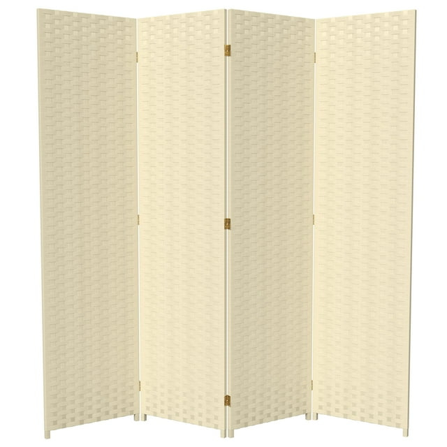 Oriental Furniture 6 ft. Tall Woven Fiber Room Divider - 4 Panel - Cream