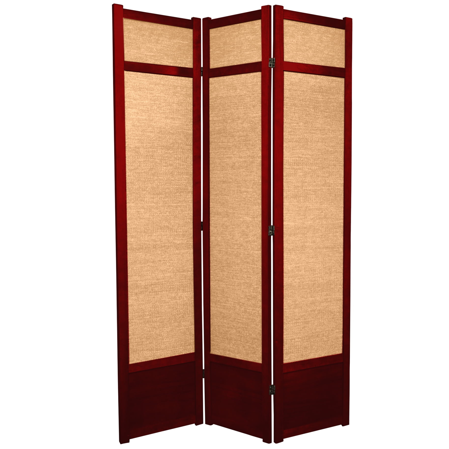 Oriental Furniture 7 Ft Tall Jute Shoji Screen, Rosewood color, 3 panel, jute, Transitional