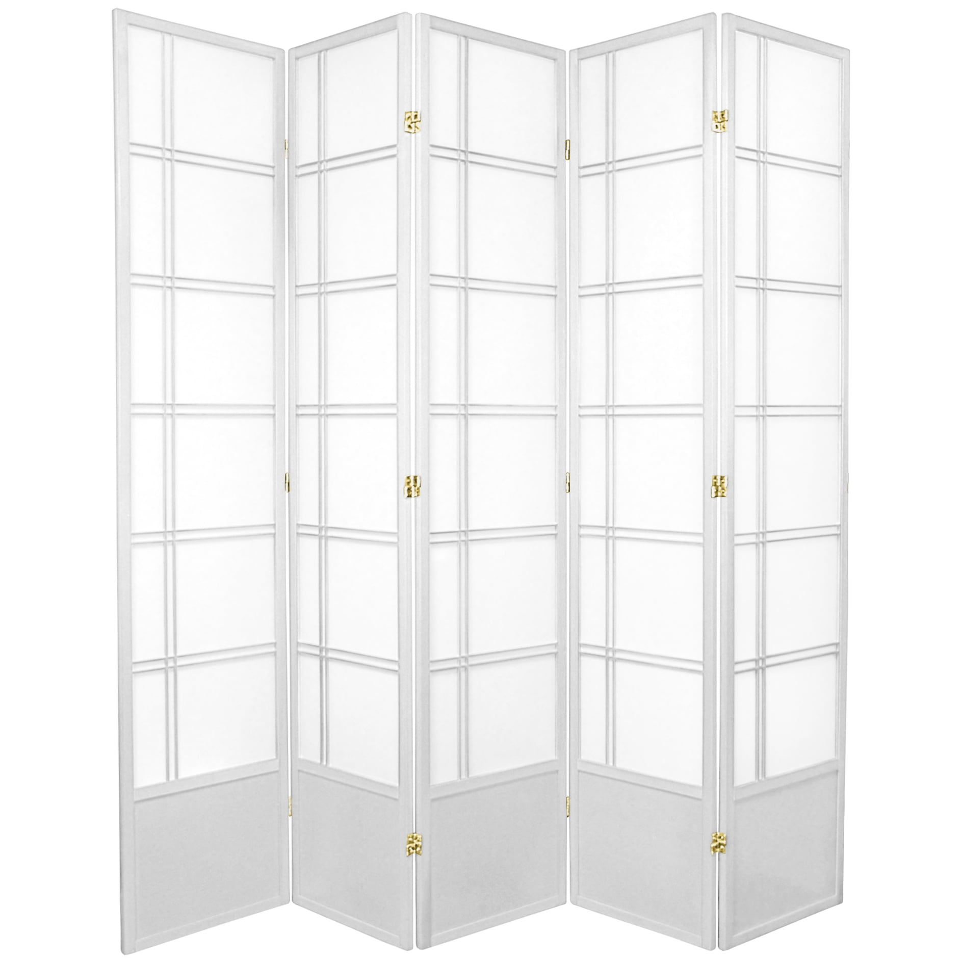 Oriental Furniture 7 ft. Tall Double Cross Shoji Screen - White - 5 Panel