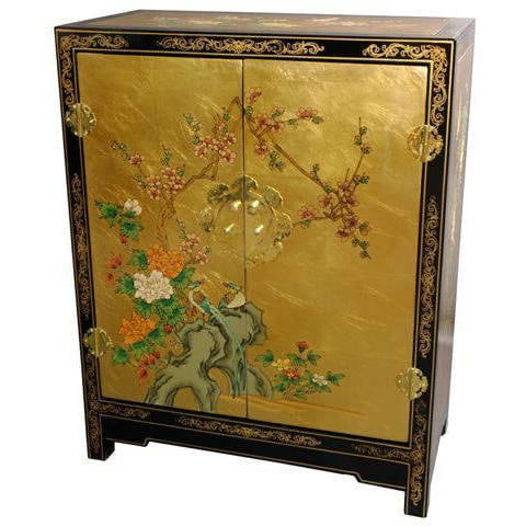 Oriental Furniture Gold Leaf Lacquer Cabinet