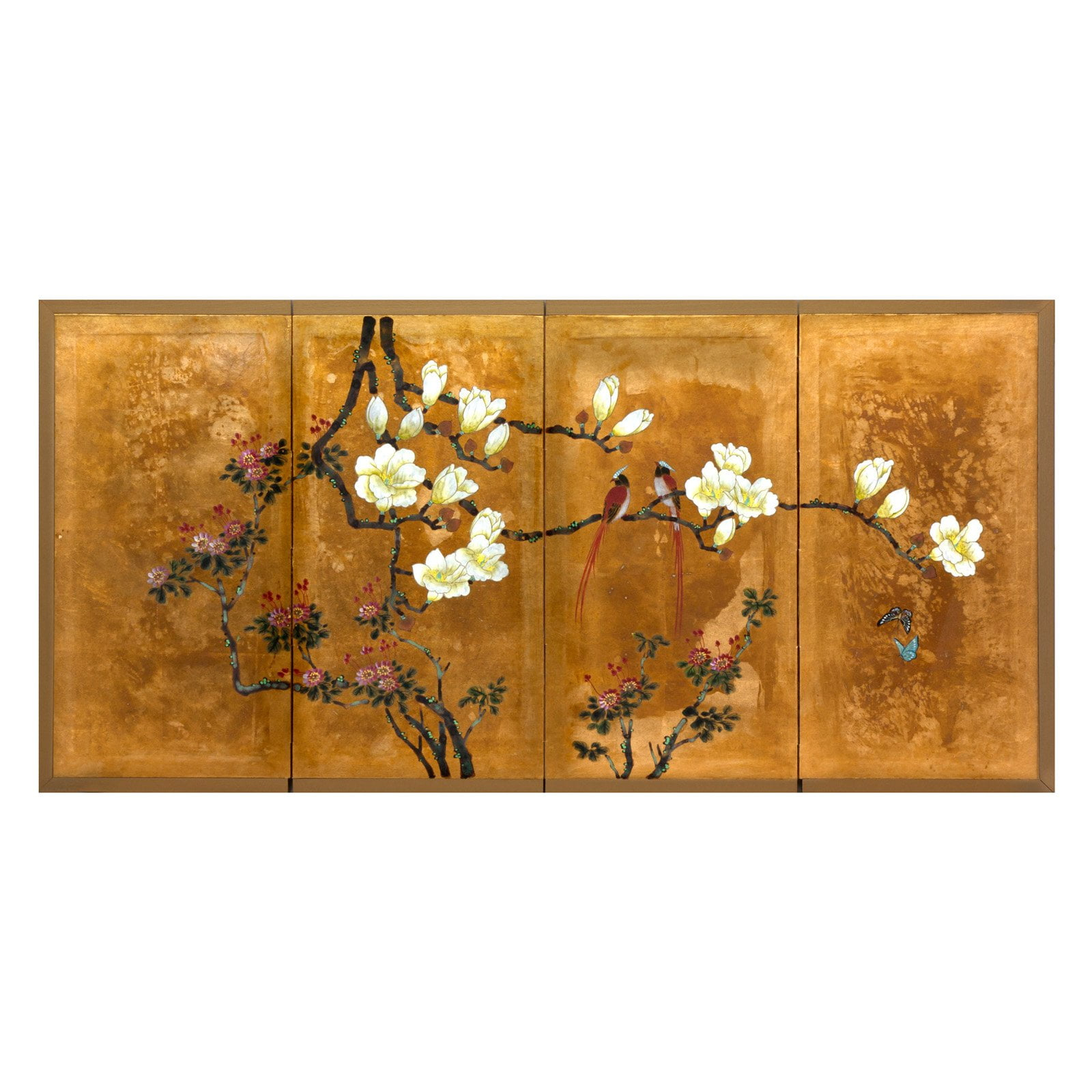 Oriental Furniture Love Birds on Traditional Gold Leaf
