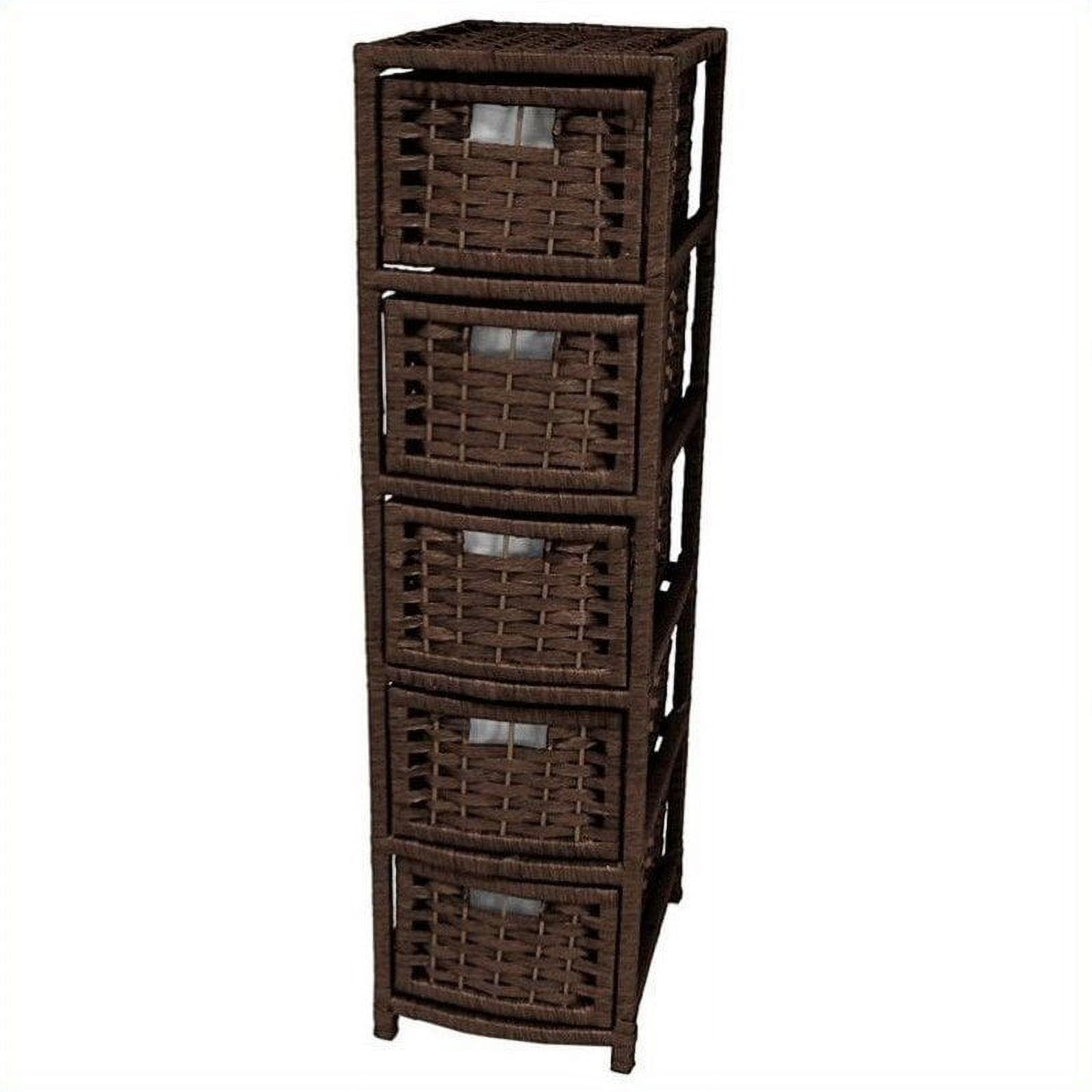 Oriental Furniture Natural Fiber Occasional Chest, 5 Drawer, Mocha color