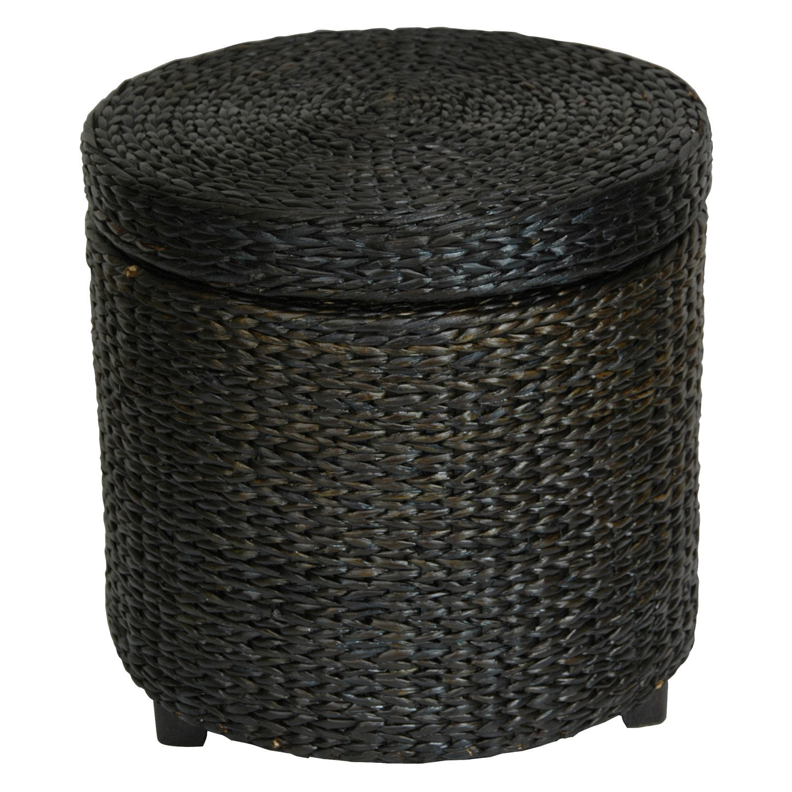 Oriental Furniture Rush Grass Storage Footstool, Storage box, ottoman, 17.5" Diameter x 17" H, Rush Grass, Stool
