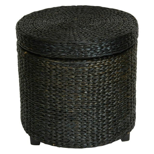 Oriental Furniture Rush Grass Storage Footstool, Storage box, ottoman, 17.5" Diameter x 17" H, Rush Grass, Stool