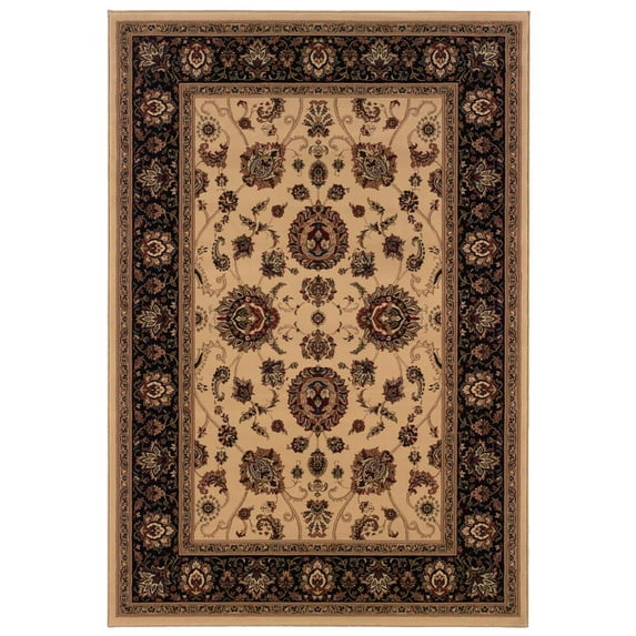 Oriental Weavers Ariana Area Rug - 130/7 - 6'7" x 9'6" - in Ivory/ Black - Vintage Inspired, Stain Resistant, Family and Pet Friendly , Dining, Living Room Rug