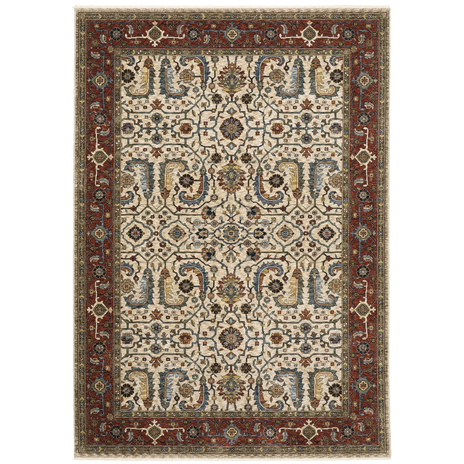 Oriental Weavers Aberdeen Area Rug - 144D1 - 3'3" x 5' - in Ivory/ Red - Vintage Inspired, Stain Resistant, Family and Pet Friendly , Entrway, Bedroom Rug