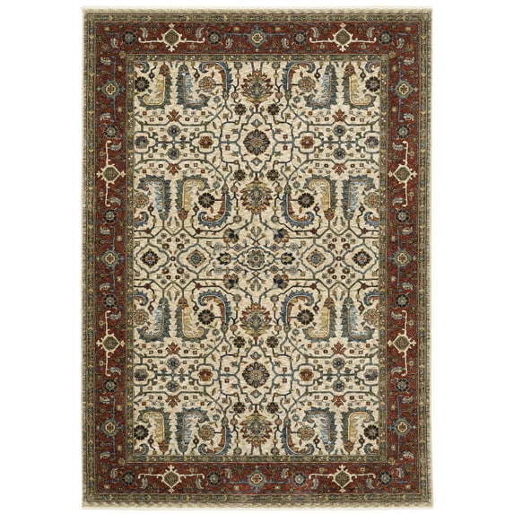 Oriental Weavers Aberdeen Area Rug - 144D1 - 3'3" x 5' - in Ivory/ Red - Vintage Inspired, Stain Resistant, Family and Pet Friendly , Entrway, Bedroom Rug