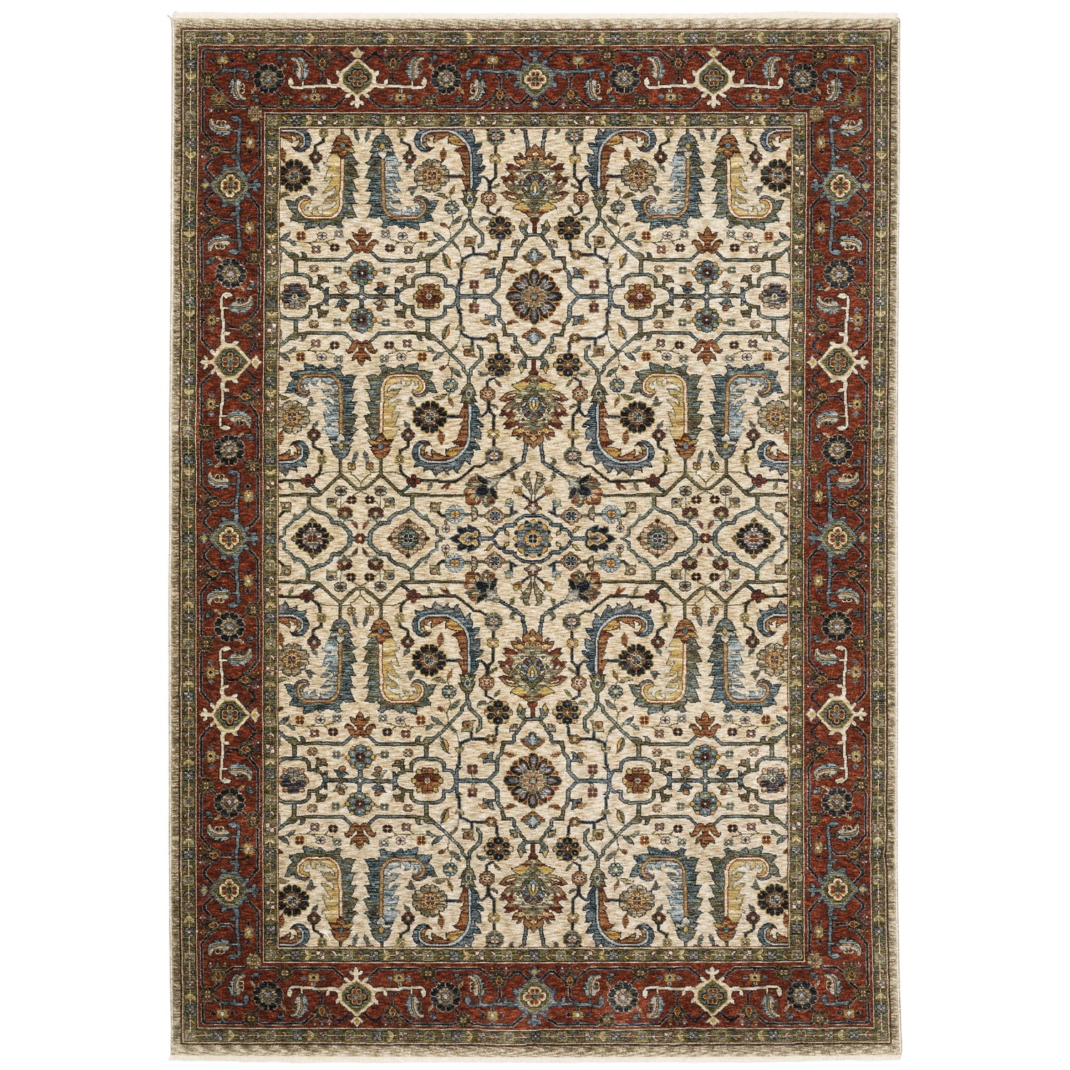 Oriental Weavers Aberdeen Area Rug - 144D1 - 3'3" x 5' - in Ivory/ Red - Vintage Inspired, Stain Resistant, Family and Pet Friendly , Entrway, Bedroom Rug