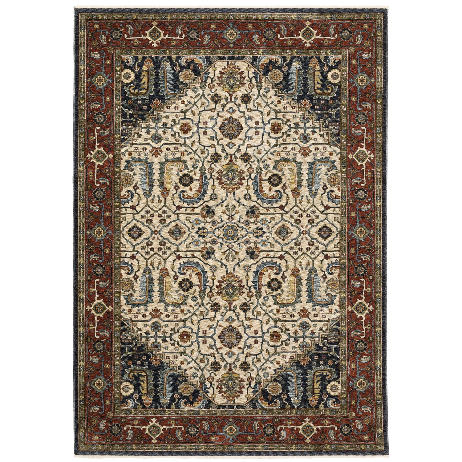 Oriental Weavers Aberdeen Area Rug - 752W1 - 3'3" x 5' - in Ivory/ Red - Vintage Inspired, Stain Resistant, Family and Pet Friendly , Entrway, Bedroom Rug