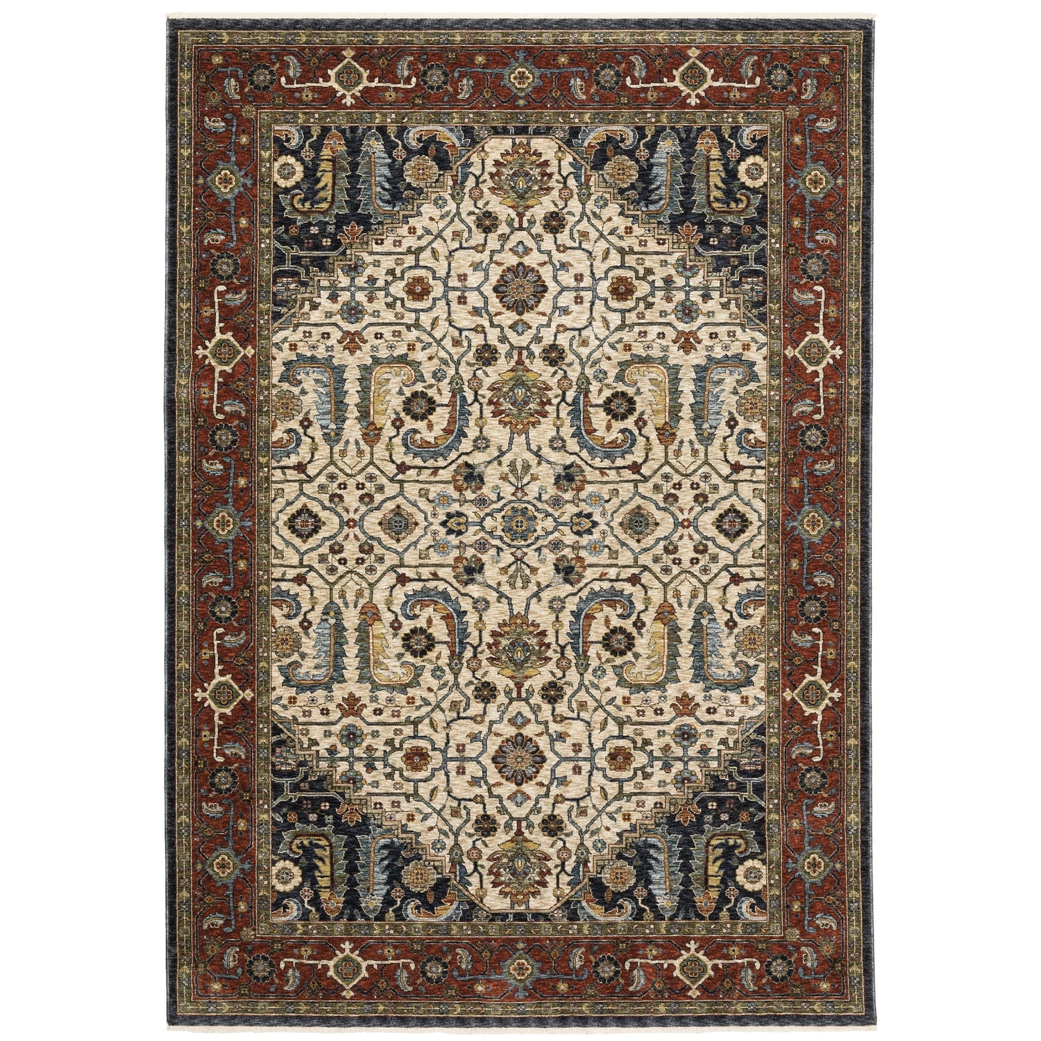 Oriental Weavers Aberdeen Area Rug - 752W1 - 3'3" x 5' - in Ivory/ Red - Vintage Inspired, Stain Resistant, Family and Pet Friendly , Entrway, Bedroom Rug