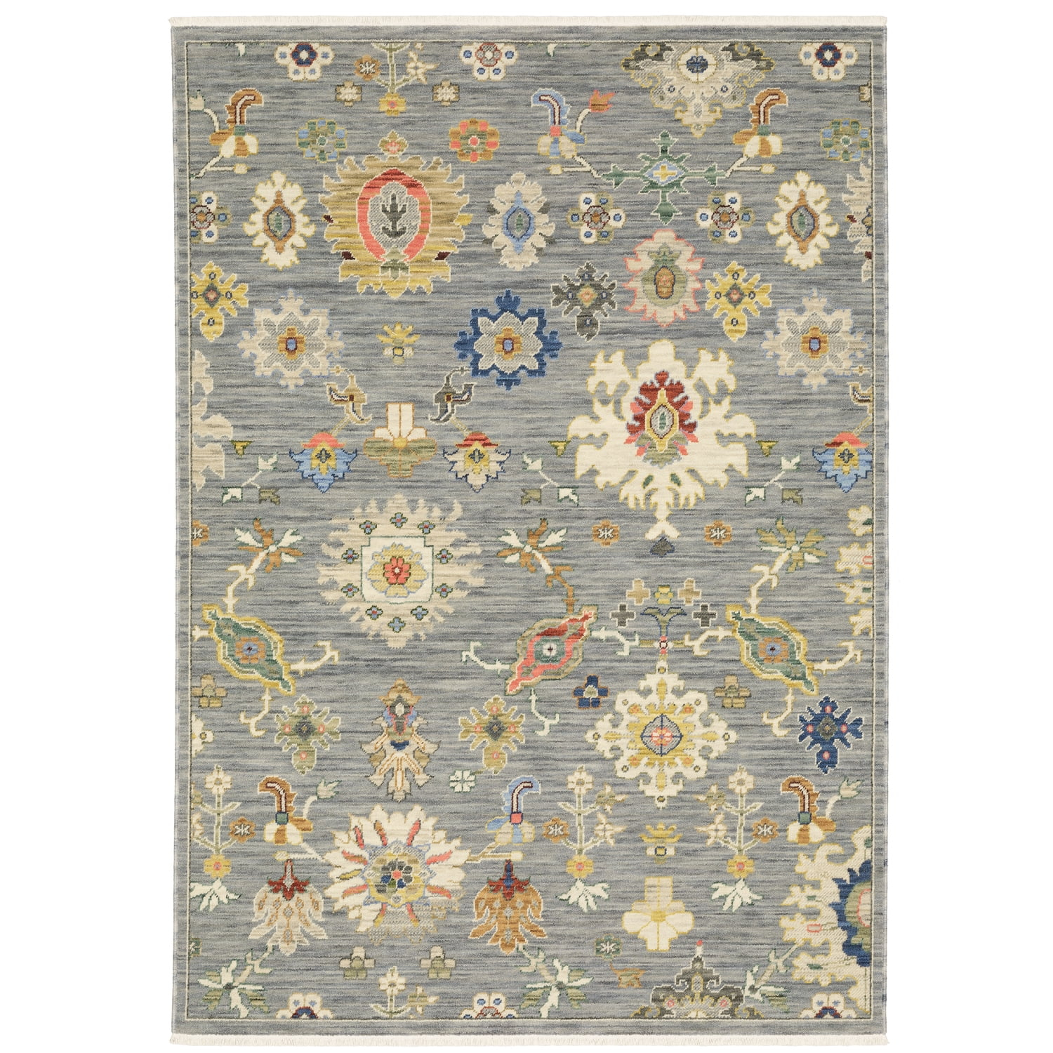 Oriental Weavers Lucca Wool Blend Area Rug - 5507E - 2' x 3' - in Gray/ Multi - Vintage Inspired, Wool Blend, Entryway, Bathroom Accent Rug