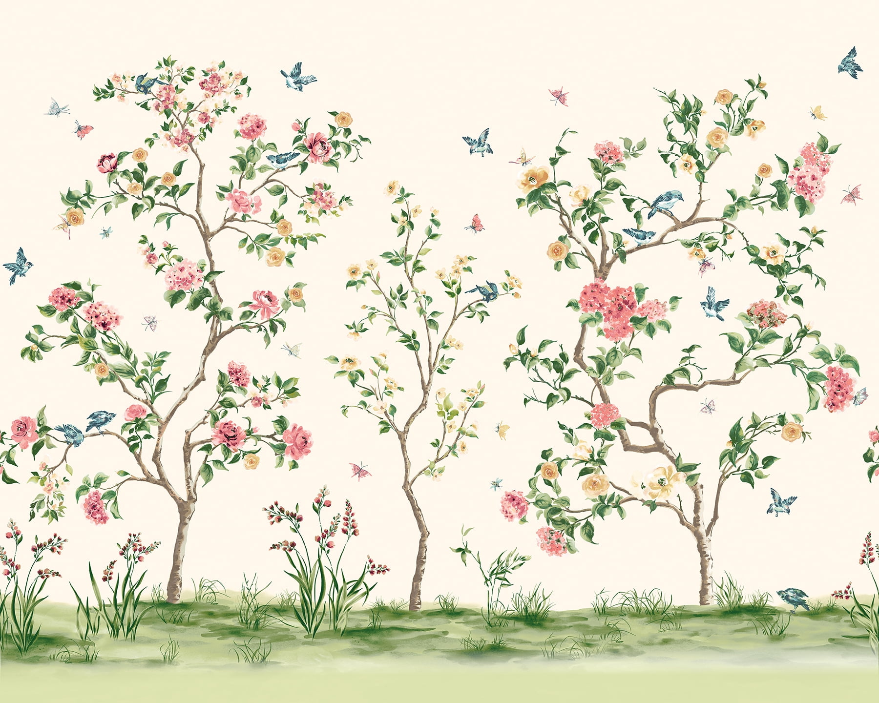Origin Pink Chinoiserie Floral Tree Wall Mural