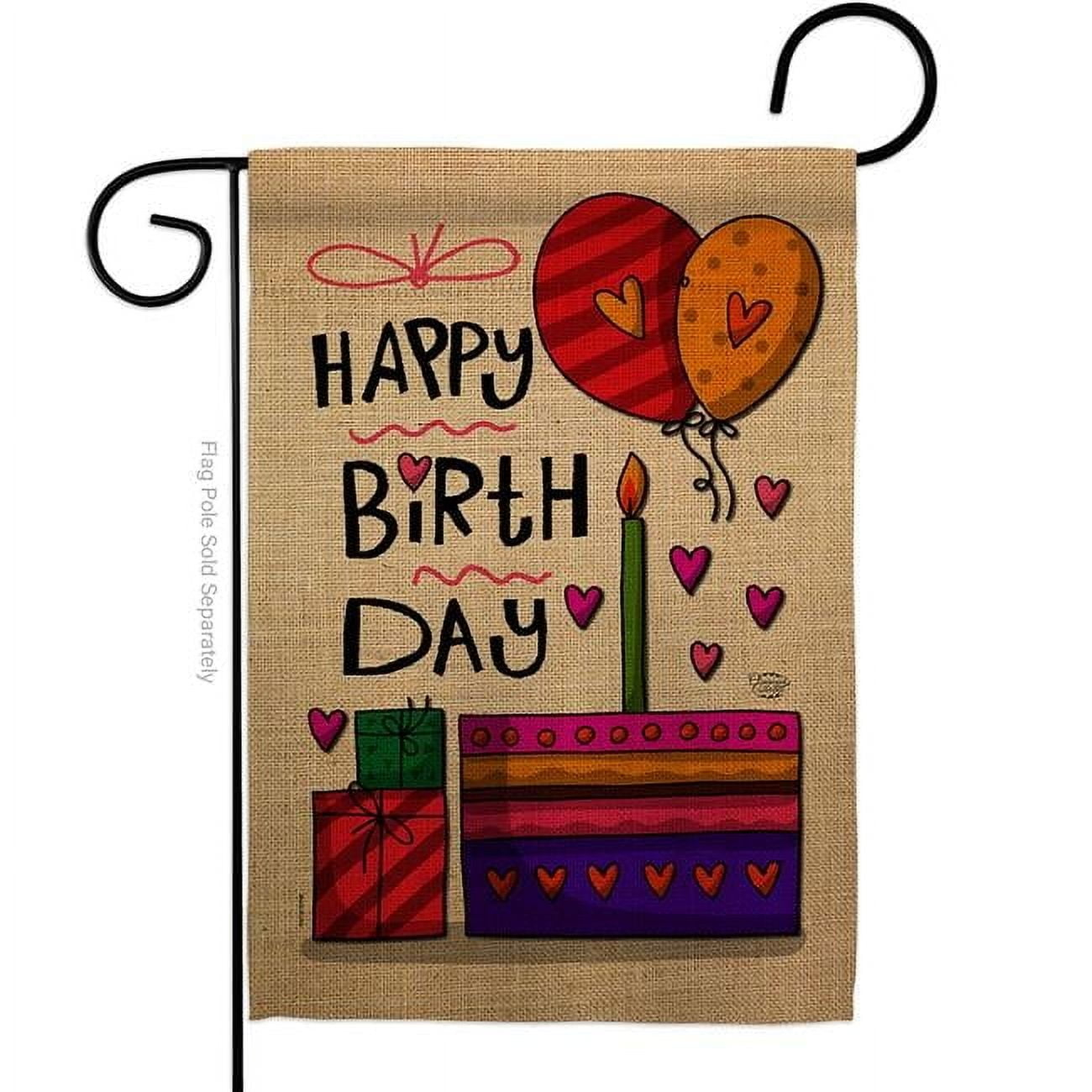 Ornament Collection  Happy Birth Day Celebration Birthday Double-Sided Decorative Garden Flag, Multi Color