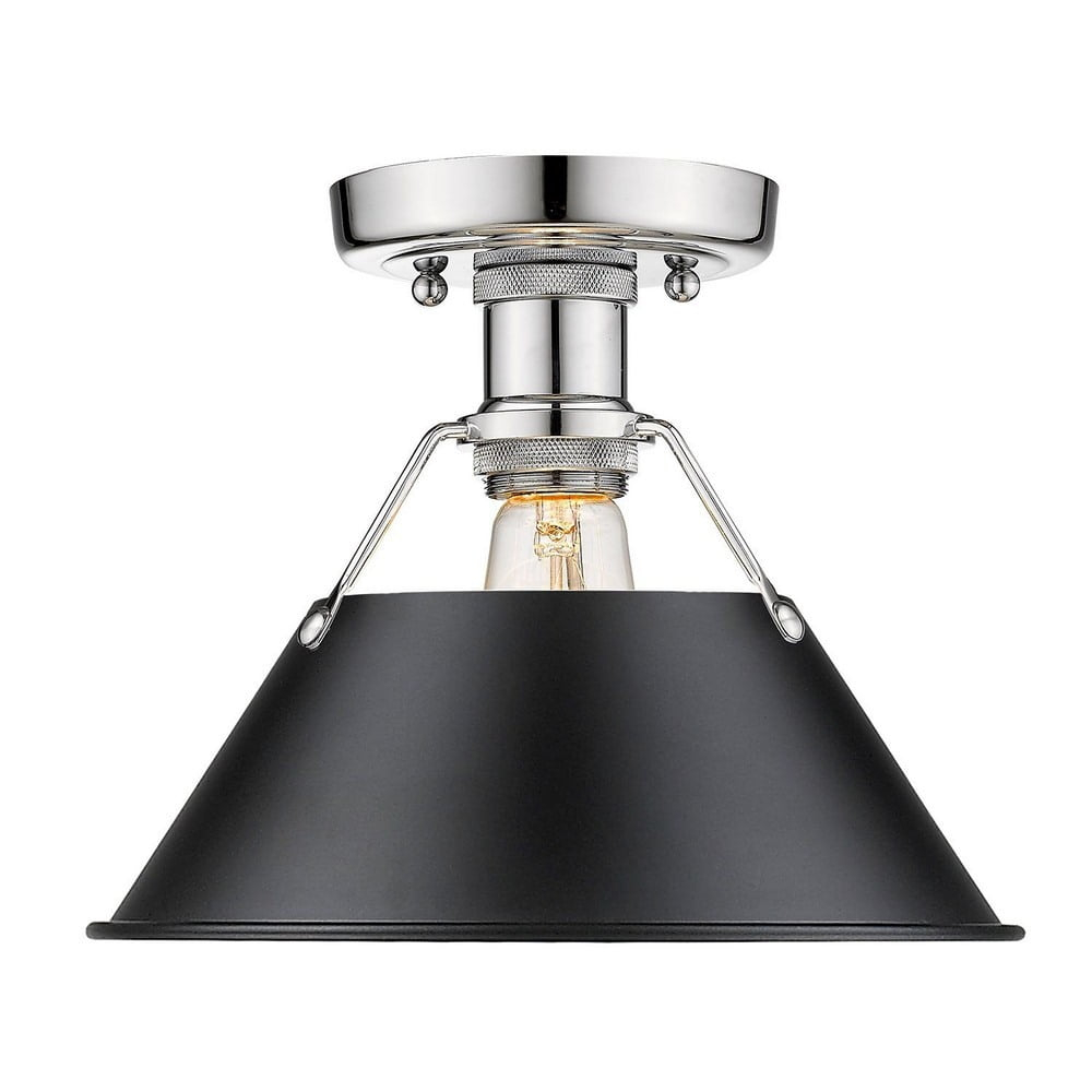 Golden Lighting Orwell 1-Light Flush Mount in Chrome with Black