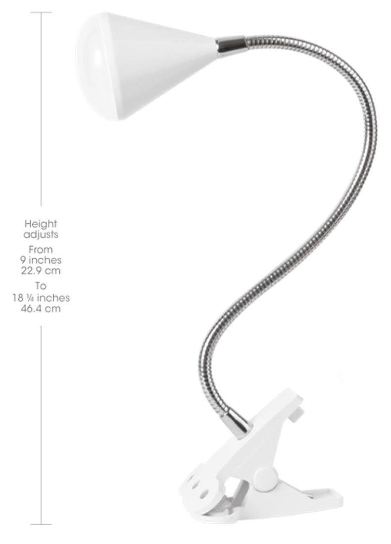 OttLite LED Cone Clip Lamp | Task Lamp, Desk Lamp | Sturdy Clip, Flexible Neck |  White and Silver