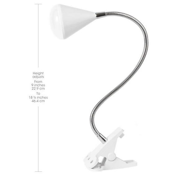 OttLite LED Cone Clip Lamp | Task Lamp, Desk Lamp | Sturdy Clip, Flexible Neck |  White and Silver