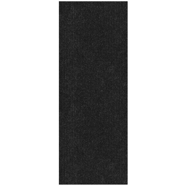 Ottomanson Non-Slip Hallway Runner Rug 2'7" x 6' Indoor/Outdoor Custom Size Utility Carpet for Garage, Black Ribbed