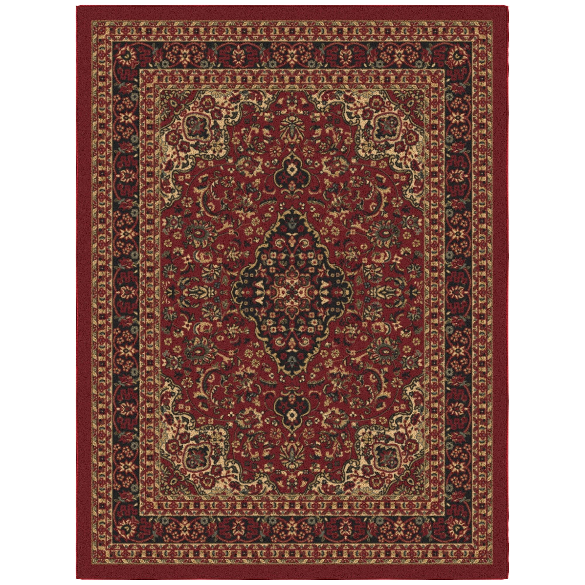 Ottomanson Non-Slip Rubberback Medallion Oriental 5x7 Indoor Area Rug, 5' x 6'6", Red