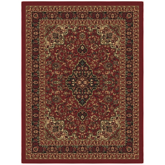 Ottomanson Alfombra Antideslizante para Sala de Estar, Alfombra Duradera de Perfil Bajo de 5' x 6'6", Rojo Oriental