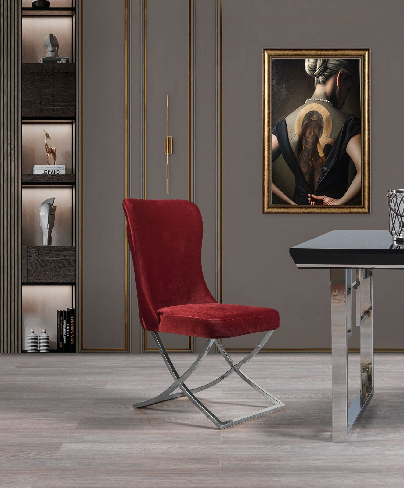 Ottomanson Royal Upholstered Modern Silver Legged Dining Chair, Set of 2, Burgundy