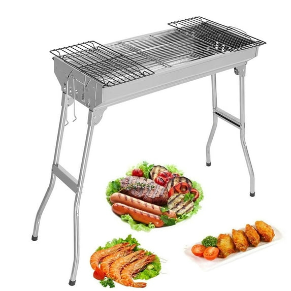Oufan Barbecue Charcoal Grill Stainless Steel Folding Portable BBQ Tool Kits for Outdoor Cooking Camping Hiking Picnics Tailgating Backpacking or Any Outdoor Event, Silver