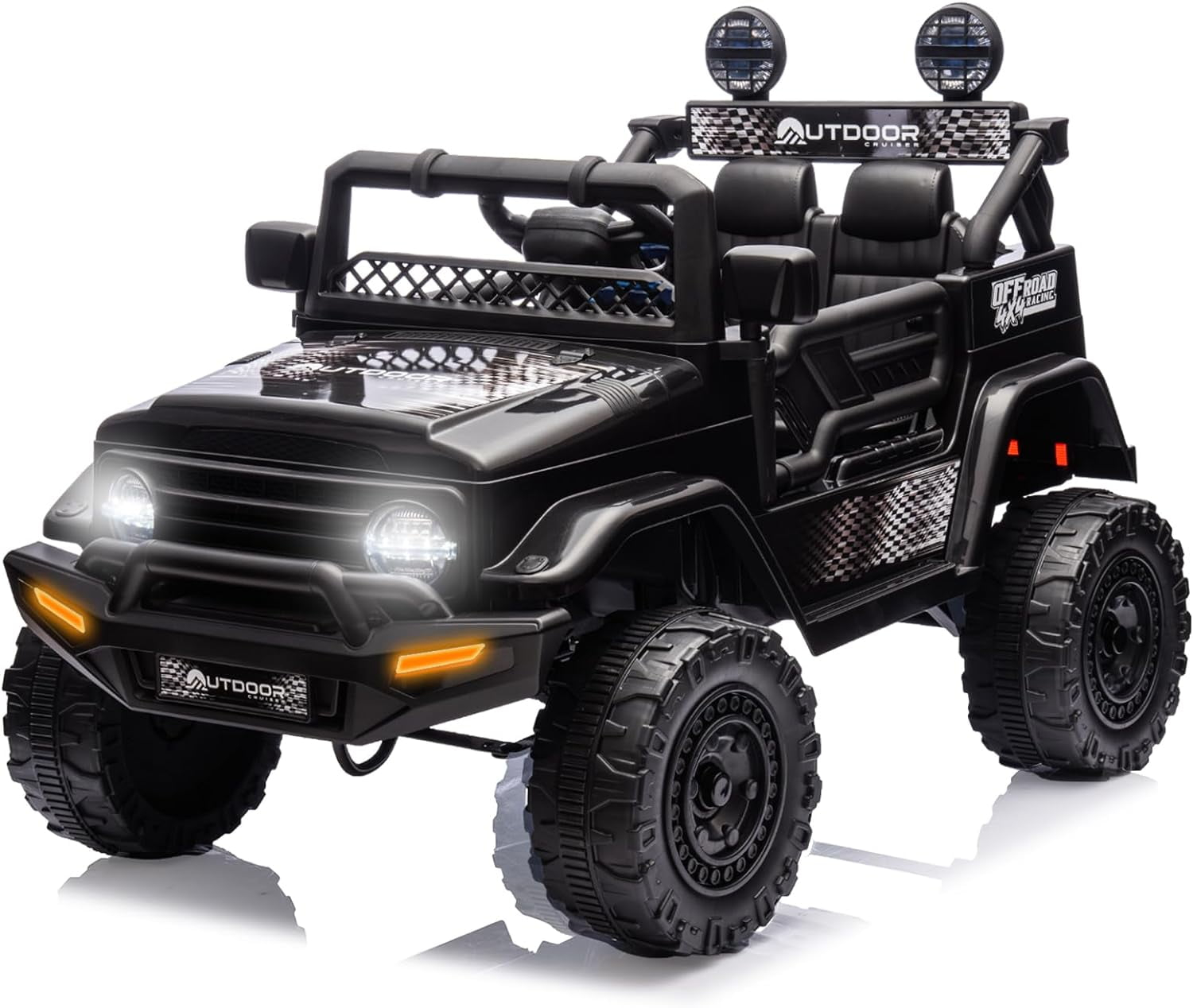 Outdoor Cruise 1 Seater 12V Ride-On Electric Car for Kids - Remote Control Ride-On Jeep Power Wheels, Battery Operated Cars for Ages 5-7 with Parental Control for Safe Adventures - Black