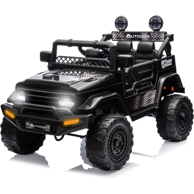Outdoor Cruise 1 Seater 12V Ride-On Electric Car for Kids - Remote Control Ride-On Jeep Power Wheels, Battery Operated Cars for Ages 5-7 with Parental Control for Safe Adventures - Black