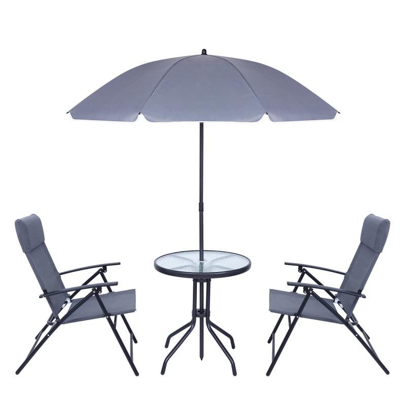 Outdoor Dinning Set, Patio Furniture Set, Patio Set with 2 Folding Chairs, 1 Glass Table & 1 Umbrella