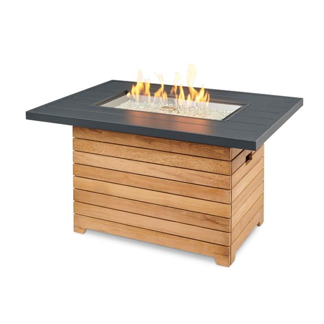 Outdoor GreatRoom Darien Fire Table, Aluminum & Teak, LP/NG, Spark, 42x30in.