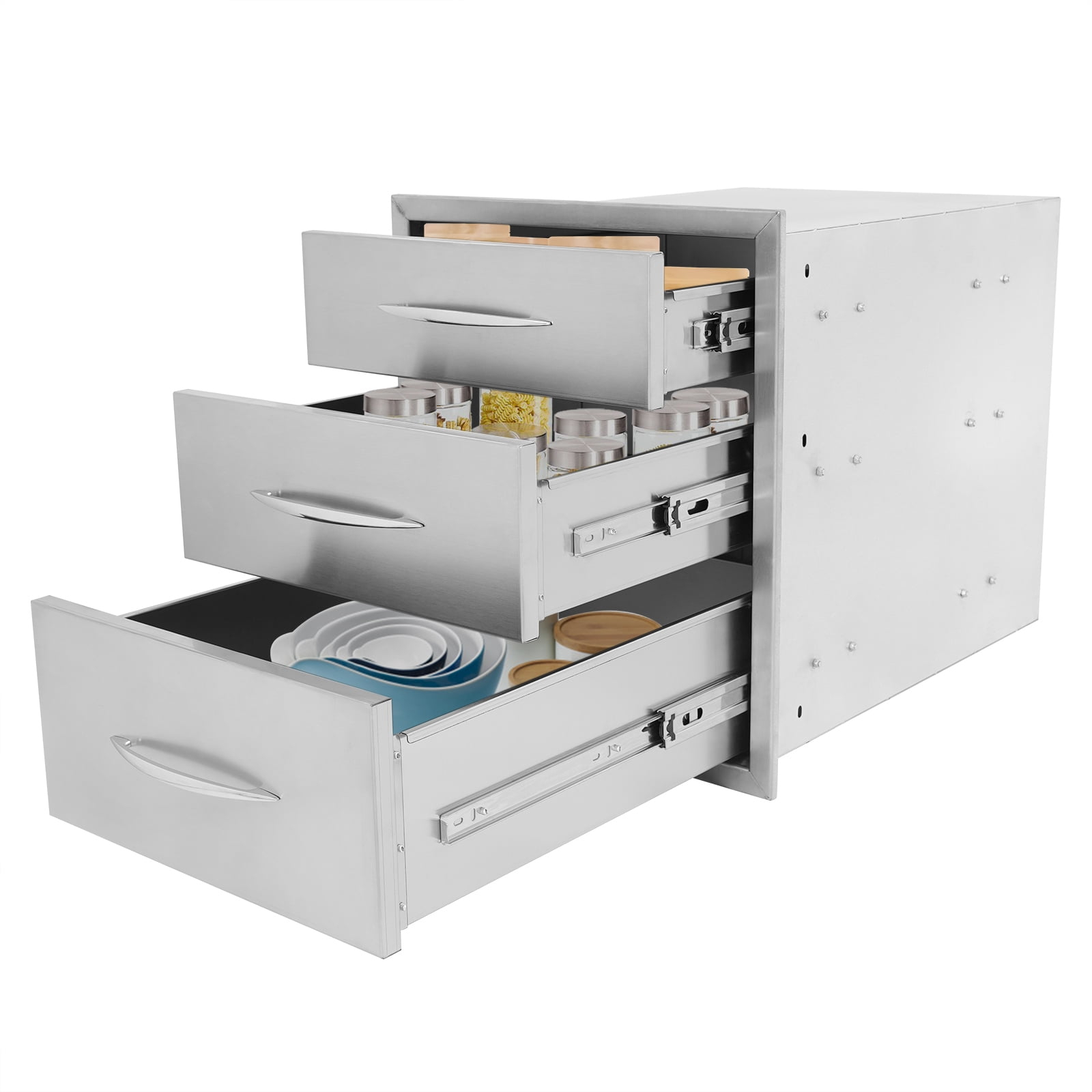 Stainless Steel Flush Mount Triple Access Outdoor Kitchen Drawers