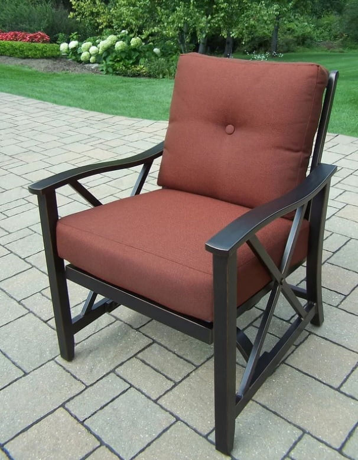 Outdoor Living and Style Outdoor Patio Dining Arm Chair - Bronze Tone with Brown Cushions